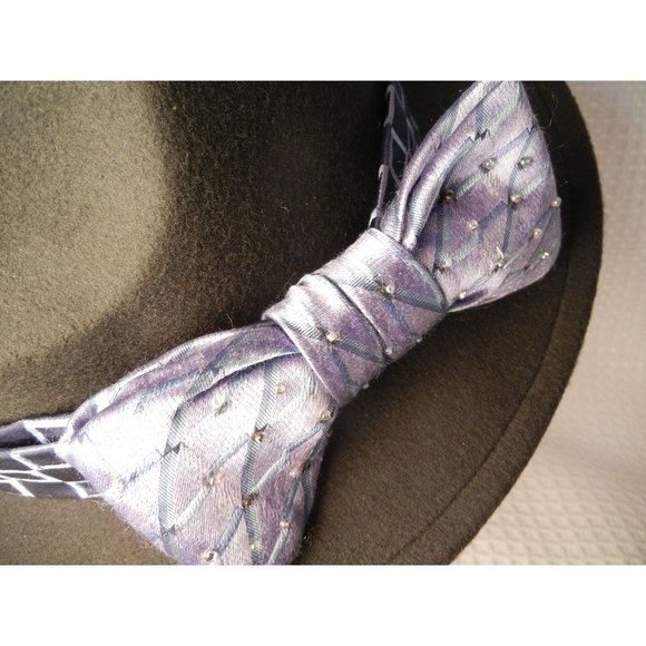 Boho Fedora woman's fancy big bow hat, Black fedora with Lavender beaded  hatban - Picture 6 of 6